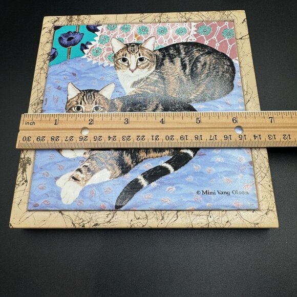 Vintage Mimi Vang Olsen Cats Tile Trivet Wall Plaque 7x7 Tile in Frame Avon - Picture 10 of 10